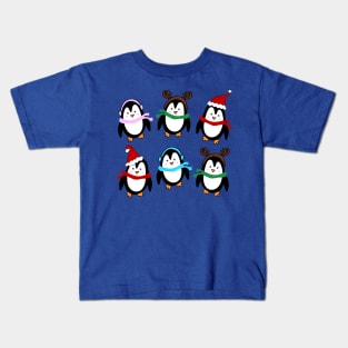 Festive Christmas Holiday Penguins with Earmuffs, Santa Hats, and Reindeer Antlers, made by EndlessEmporium Kids T-Shirt